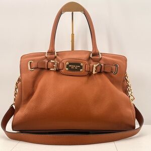 Michael Kors Hamilton East West Cognac Pebbled Large Leather Satchel
